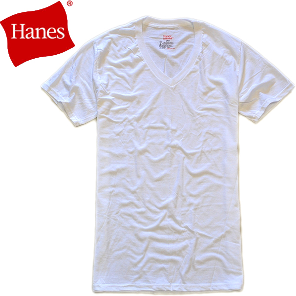 ヘインズ新品Vネック白Tシャツ01