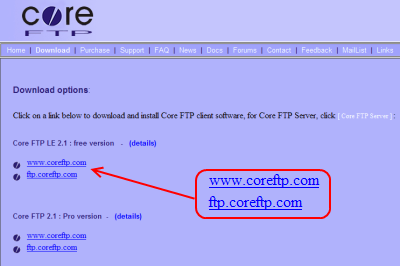Core FTP ダウンロードページ