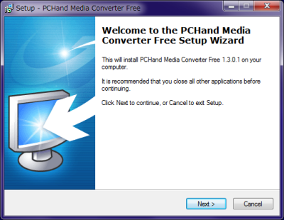 PCHand Media Converter Free インストール ウィザード